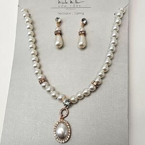 Nicole Miller‎ 2-Piece Pearl Pendant Necklace & Teardrop Earrings Occasion Set